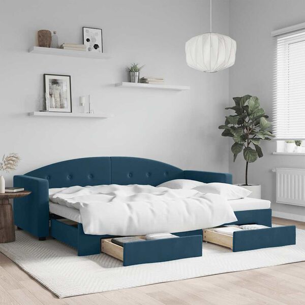 vidaXL Divano Letto Estraibile con Cassetti Blu 80x200 cm Velluto