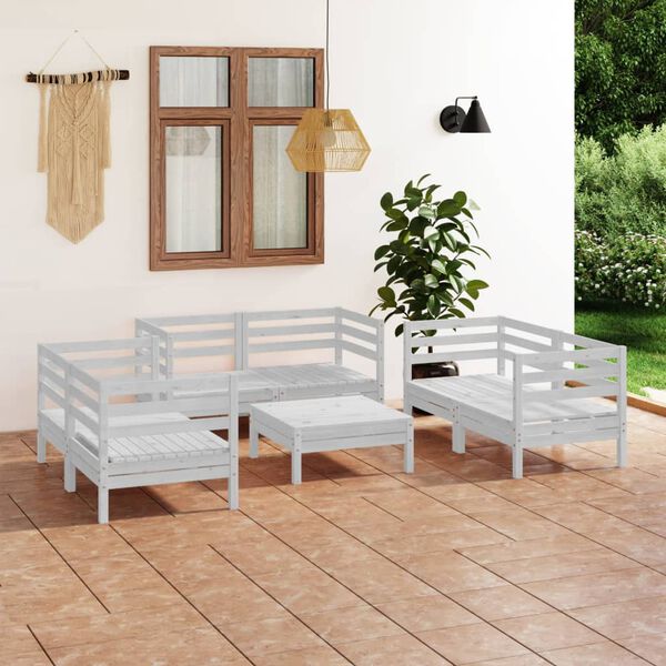vidaXL Set Divani da Giardino 7 pz Bianco in Legno Massello di Pino