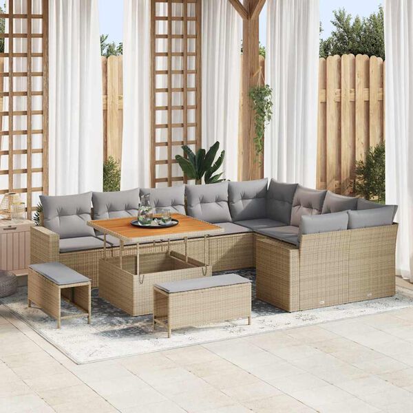 vidaXL Set Divano da Giardino 12 pcs Beige polyrattan