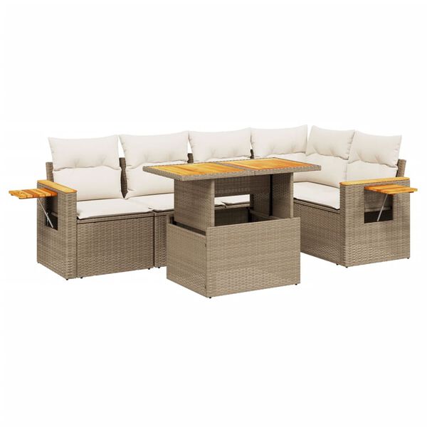 vidaXL Set Divano da Giardino 6 pz con Cuscini Beige in Polyrattan