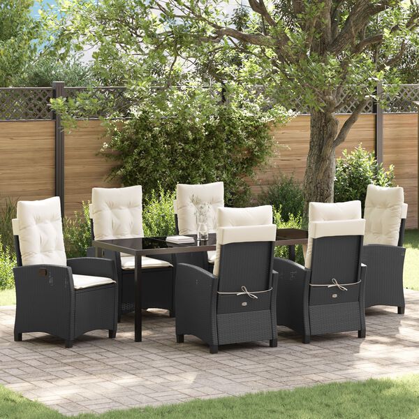 vidaXL Set da Pranzo per Giardino con cuscino 7 pcs Nero polyrattan