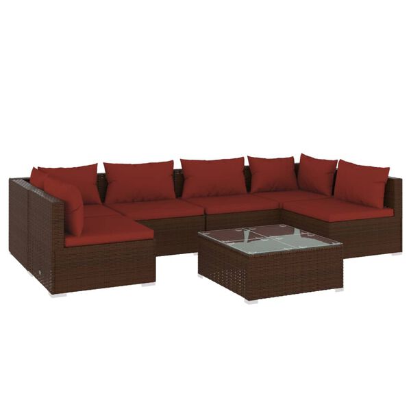 vidaXL Set da Giardino 7 pz con Cuscini in Polyrattan Marrone