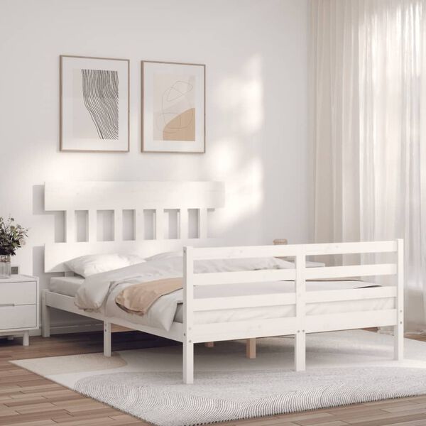 vidaXL Giroletto con Testiera Bianco 140x190 cm in Legno Massello