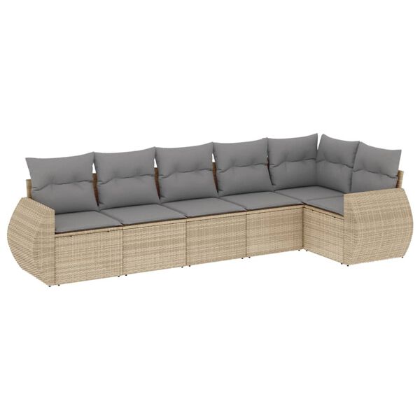 vidaXL Set Divano da Giardino 6 pz con Cuscini Beige in Polyrattan