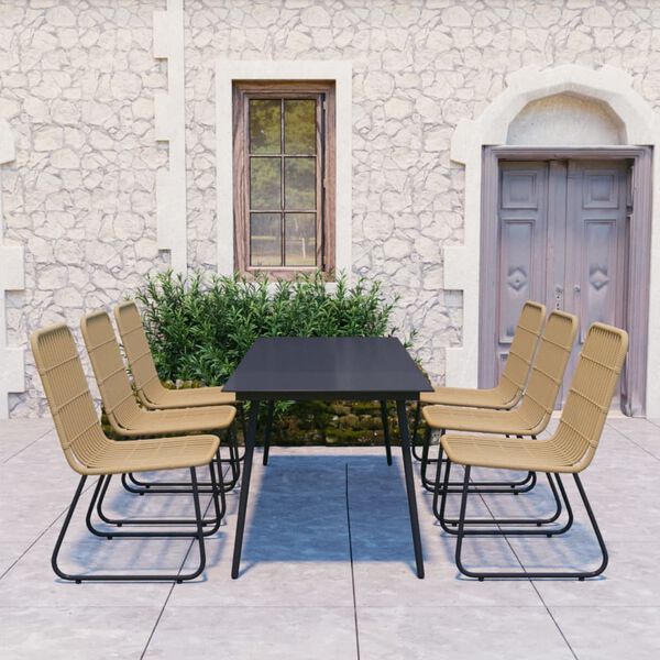 vidaXL Set da Pranzo da Giardino 7 pz in Polyrattan e Vetro