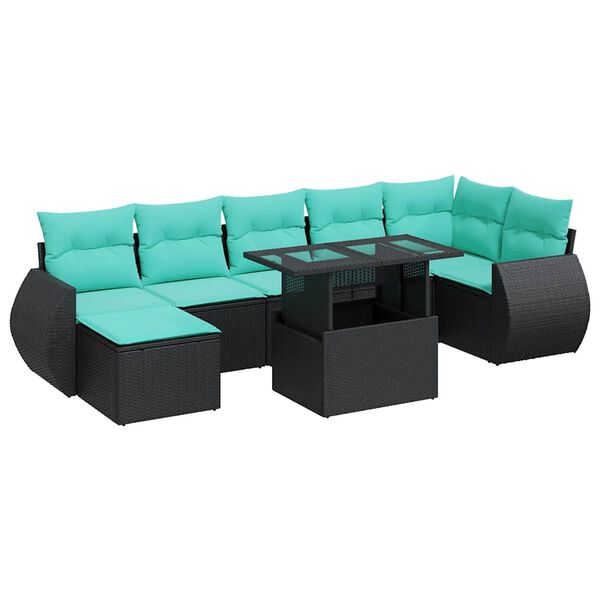 vidaXL Set Divani da Giardino con Cuscini 8 pz Nero Polyrattan Acacia