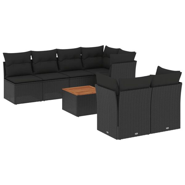 vidaXL Set Divani da Giardino con Cuscini 8 pz Nero in Polyrattan