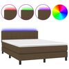 vidaXL Letto a Molle Materasso e LED MarroneScuro 140x190cm in Tessuto