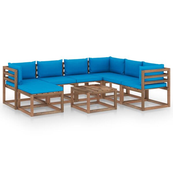 vidaXL Set Divani da Giardino 8 pz con Cuscini Azzurri