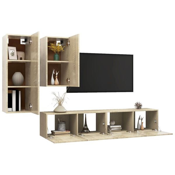 vidaXL Set di Mobili Porta TV 4 pz Rovere Sonoma in Legno Multistrato