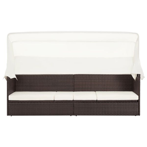 vidaXL Divano da Giardino con Tettoia in Polyrattan Marrone