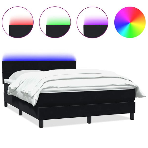 vidaXL Letto a Molle con Materasso e LED Nero 140x210 cm in Velluto