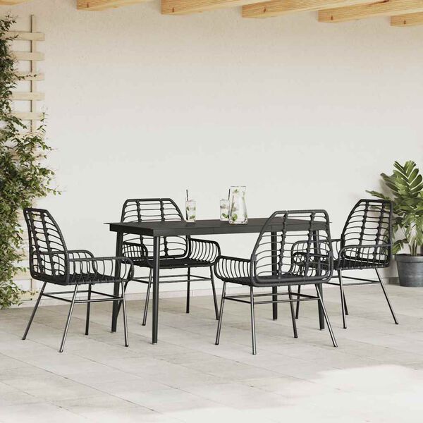 vidaXL Set Mobili da Pranzo per Giardino 5 pz Nero Polyrattan Vetro