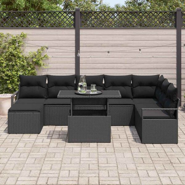 vidaXL Set Divano da Giardino con cuscino 9 pcs Nero