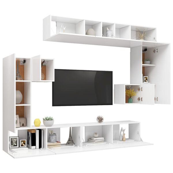 vidaXL Set Mobili Porta TV 8pz Bianco in Legno Multistrato