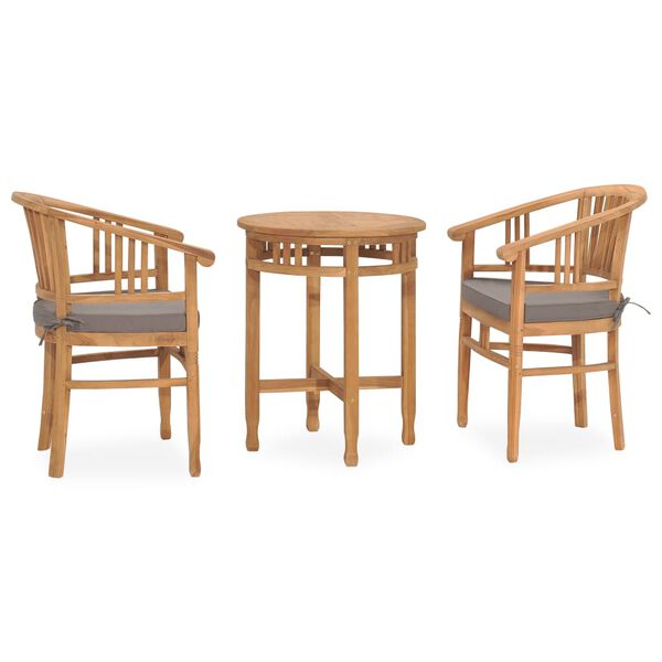 vidaXL Set da Pranzo da Giardino 3 pz con Cuscini in Massello di Teak