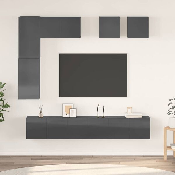 vidaXL Set Mobili TV 8 pz Grigio Lucido in Legno Multistrato