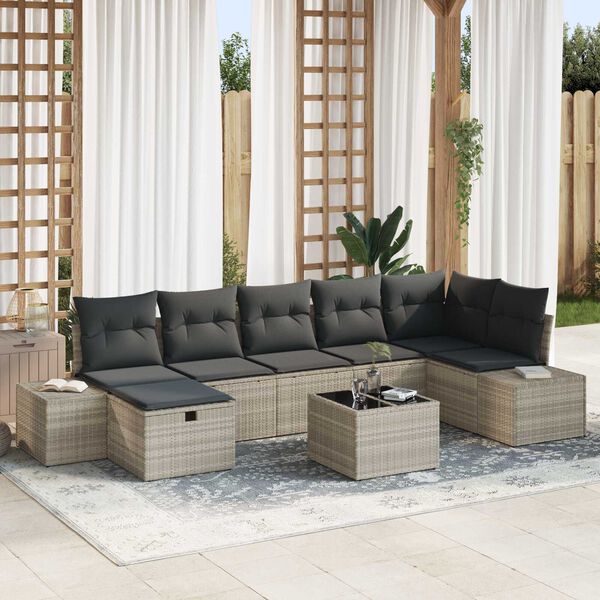 vidaXL Set Divano da Giardino 8 pcs Grigio chiaro polyrattan