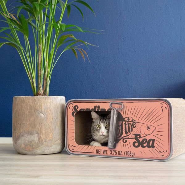 DISTRICT70 Tiragraffi per Gatti 2 in 1 SARDINE in Cartone Rosa