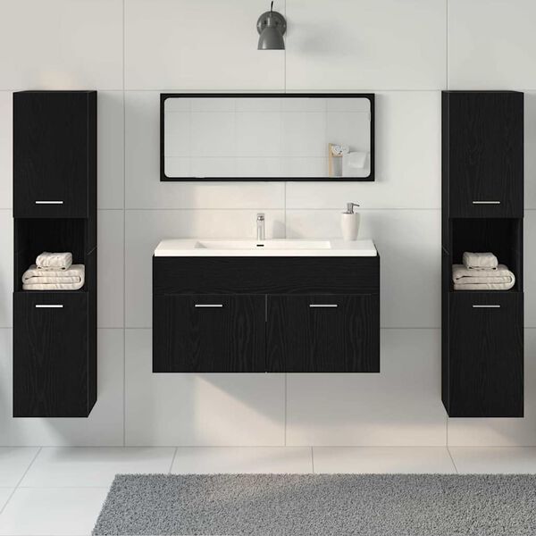 vidaXL Set di mobili per il bagno 4 pcs Rovere Nero Legno multistrato