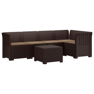 vidaXL Divano da Giardino 5 Posti con Cuscini Stile Rattan PP Marrone