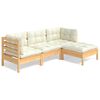 vidaXL Set Salotto da Giardino 4 pz con Cuscini Crema in Legno di Pino