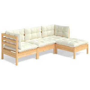 vidaXL Set Salotto da Giardino 4 pz con Cuscini Crema in Legno di Pino