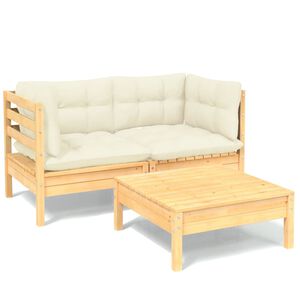 vidaXL Set Salotto da Giardino 3 pz con Cuscini Crema Legno di Pino