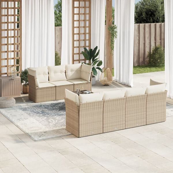 vidaXL Set Divano da Giardino 8 pz con Cuscini Beige in Polyrattan