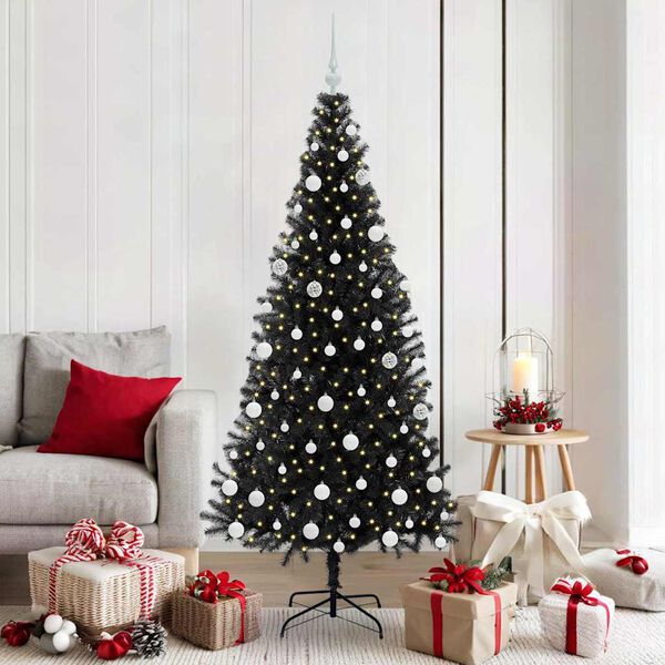 vidaXL Albero di Natale con 300 LED con supporto Nero 180 cm PVC
