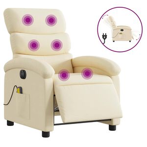 vidaXL Poltrona Reclinabile Massaggiante Elettrica Crema in Tessuto