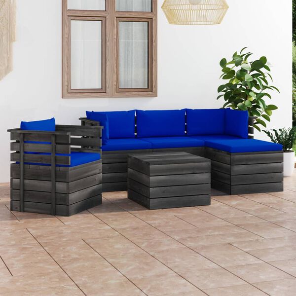 vidaXL Set Divani da Giardino su Pallet 6 pz con Cuscini Massello Pino