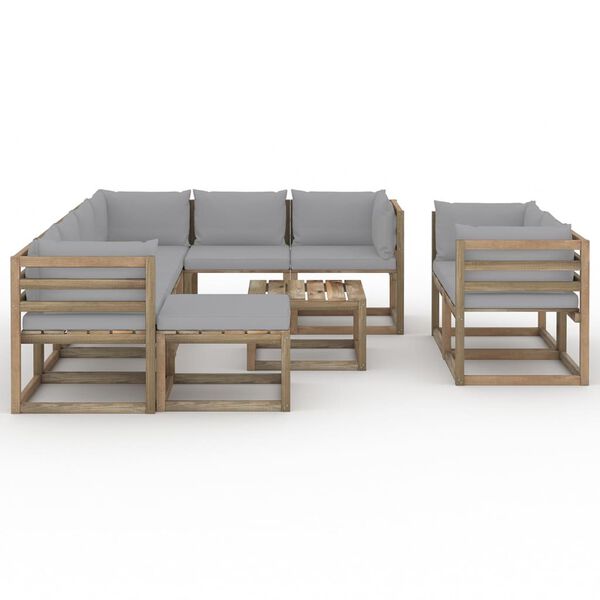 vidaXL Set Divani da Giardino 10 pz con Cuscini Grigio