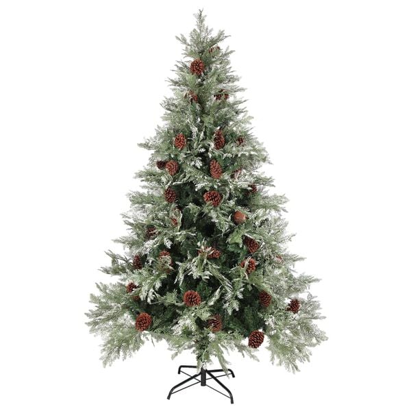 vidaXL Albero di Natale con Luci e Pigne Verde e Bianco 120cm PVC e PE