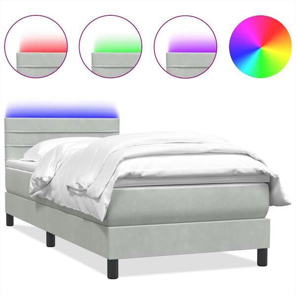 vidaXL Letto a Molle con Materasso e LED Grigio Chiaro 100x220cm Velluto