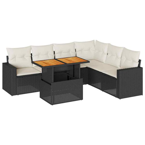 vidaXL Set Divani da Giardino con Cuscini 7pz Nero Polyrattan