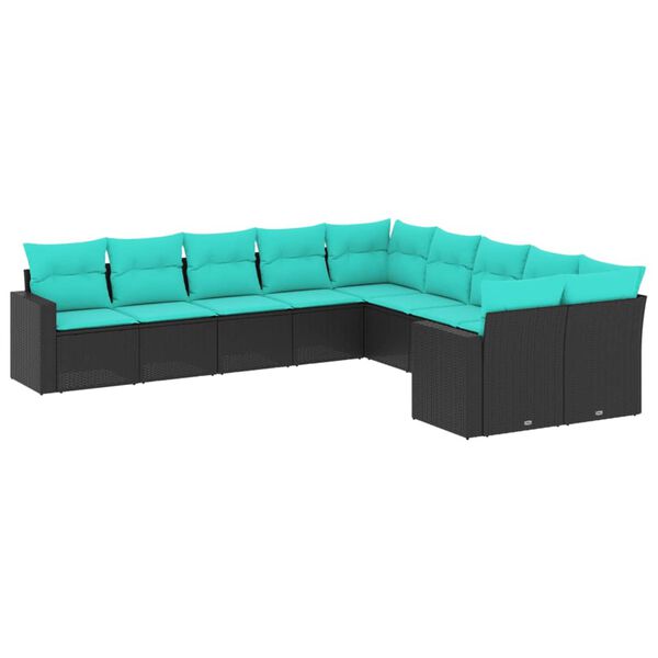vidaXL Set Divani da Giardino 10 pz con Cuscini Nero in Polyrattan