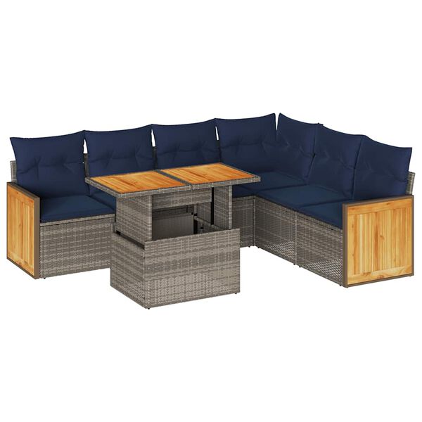 vidaXL Set Divani da Giardino 7pz con Cuscini Grigio Polyrattan Acacia