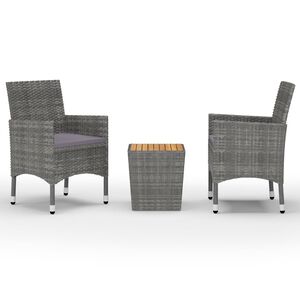 vidaXL Set da Bistrot 3 pz in Polyrattan e Legno Acacia Grigio