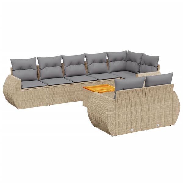 vidaXL Set Divano da Giardino 9 pz con Cuscini Beige in Polyrattan