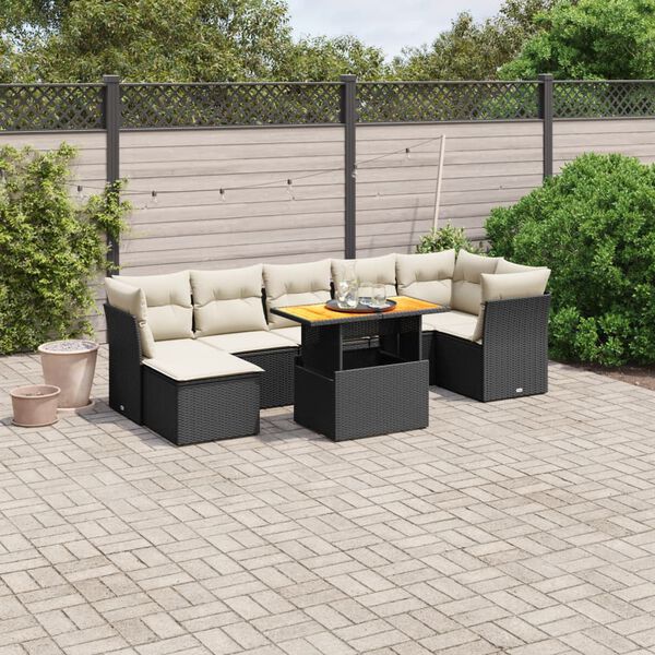vidaXL Set Divani da Giardino con Cuscini 8 pz Nero in Polyrattan