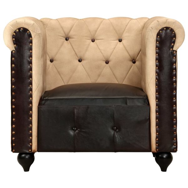 vidaXL Poltrona Chesterfield Marrone in Vera Pelle