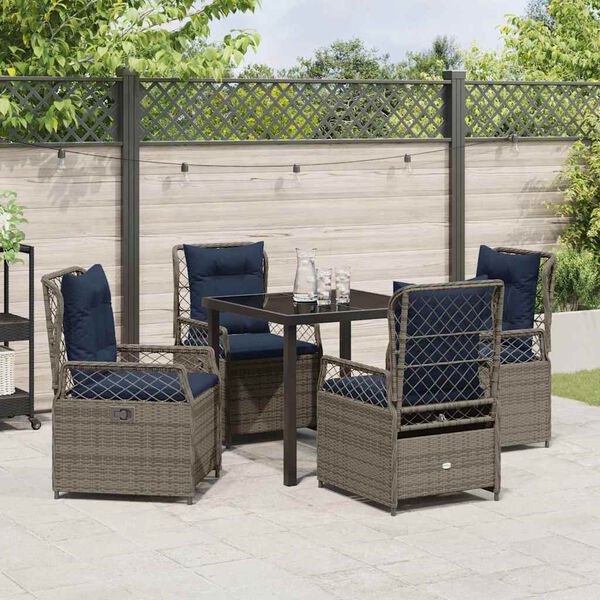 vidaXL Set da Pranzo per Giardino 5 pcs Grigio polyrattan