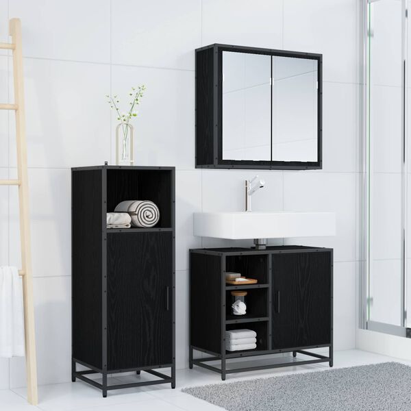 vidaXL Set di mobili per il bagno 3 pcs Rovere Nero Legno multistrato
