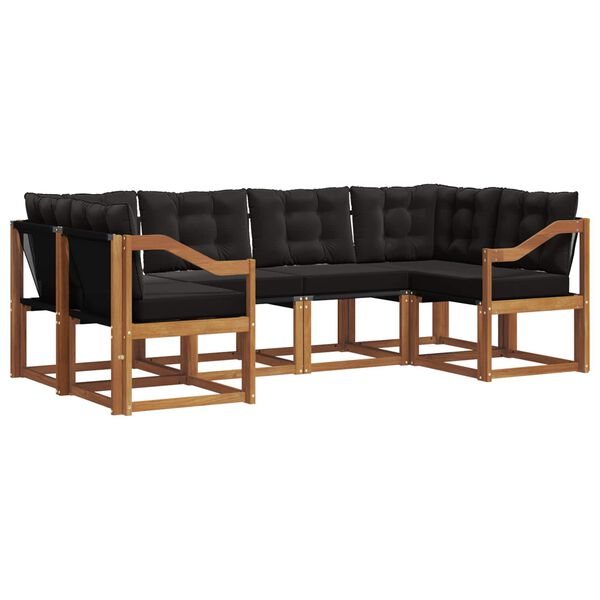vidaXL Set di divani da esterno con cuscino 6 pcs Naturale e Nero