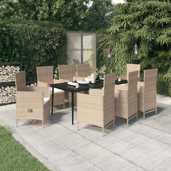 vidaXL Set da Pranzo da Giardino 9 pz con Cuscini Beige