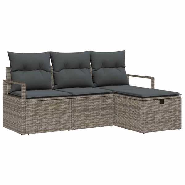 vidaXL Set di divani con cuscino 4 pcs Grigio polyrattan