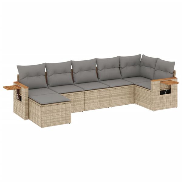 vidaXL Set Divani da Giardino 7 pz con Cuscini Beige in Polyrattan