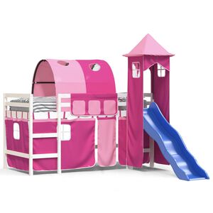 vidaXL Letto a Soppalco con Torre Bambini Rosa 80x200cm Massello Pino