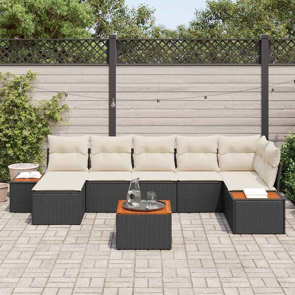 vidaXL Set Divano da Giardino con cuscino 8 pcs Nero polyrattan